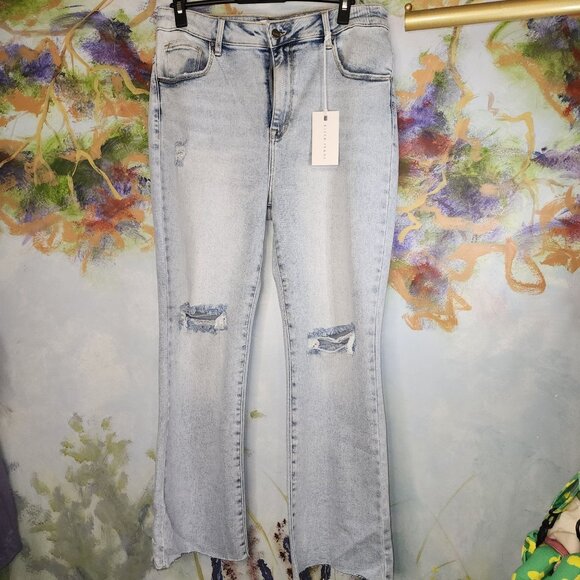 Risen 1XL Acid Wash High Rise Distressed Jeans - Picture 1 of 11